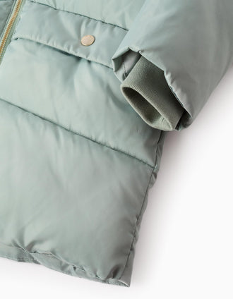 Casaco Acolchoado Comprido com Capuz Amovível para Menina, Verde