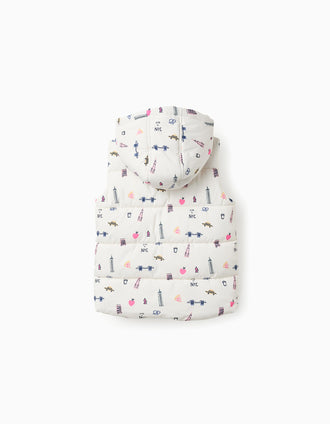 Colete Acolchoado com Capuz para Menina 'Paris', Branco