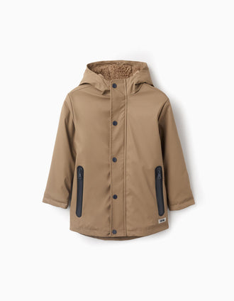 Parka de Goma con Forro de Sherpa para Niño, Marrón