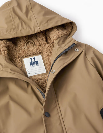Parka de Borracha com Forro de Sherpa para Menino, Castanho