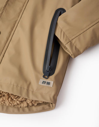 Parka de Borracha com Forro de Sherpa para Menino, Castanho