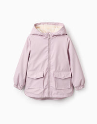 Parka de Borracha com Forro de Sherpa para Menina, Rosa