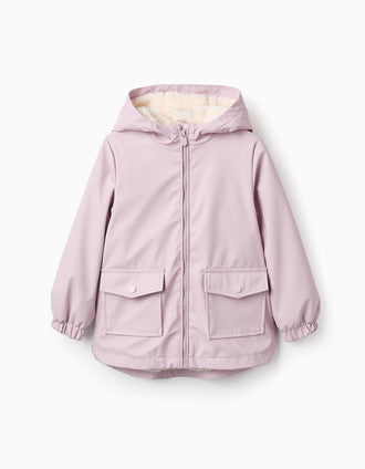 Parka de Borracha com Forro de Sherpa para Menina, Rosa