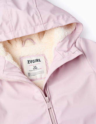 Parka de Goma con Forro de Sherpa para Niña, Rosa