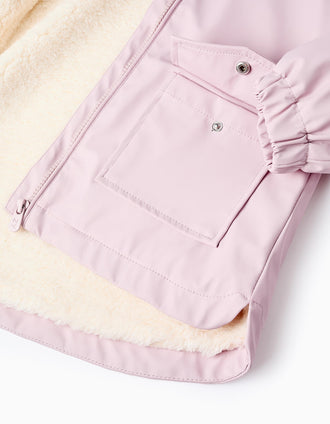 Parka de Goma con Forro de Sherpa para Niña, Rosa