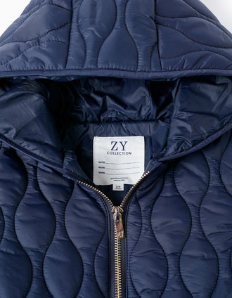 Parka Acolchada con Capucha para Niña, Azul Oscuro/Dorado