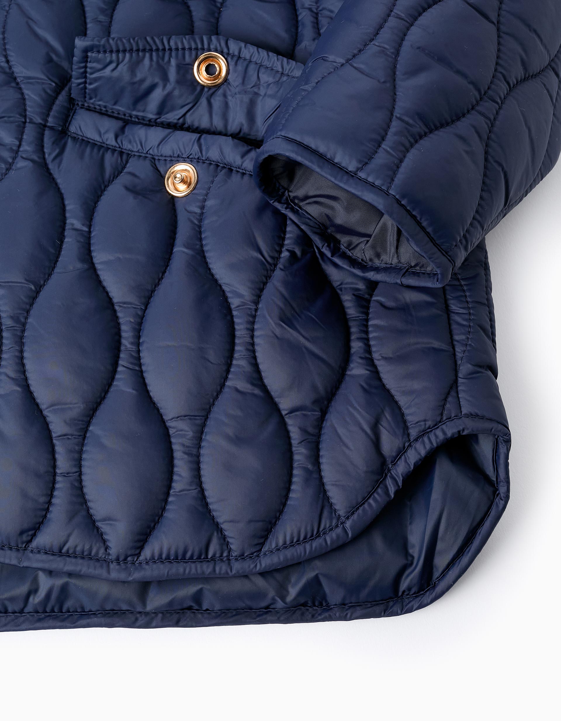 Padded Hooded Parka for Girls, Dark Blue/Gold