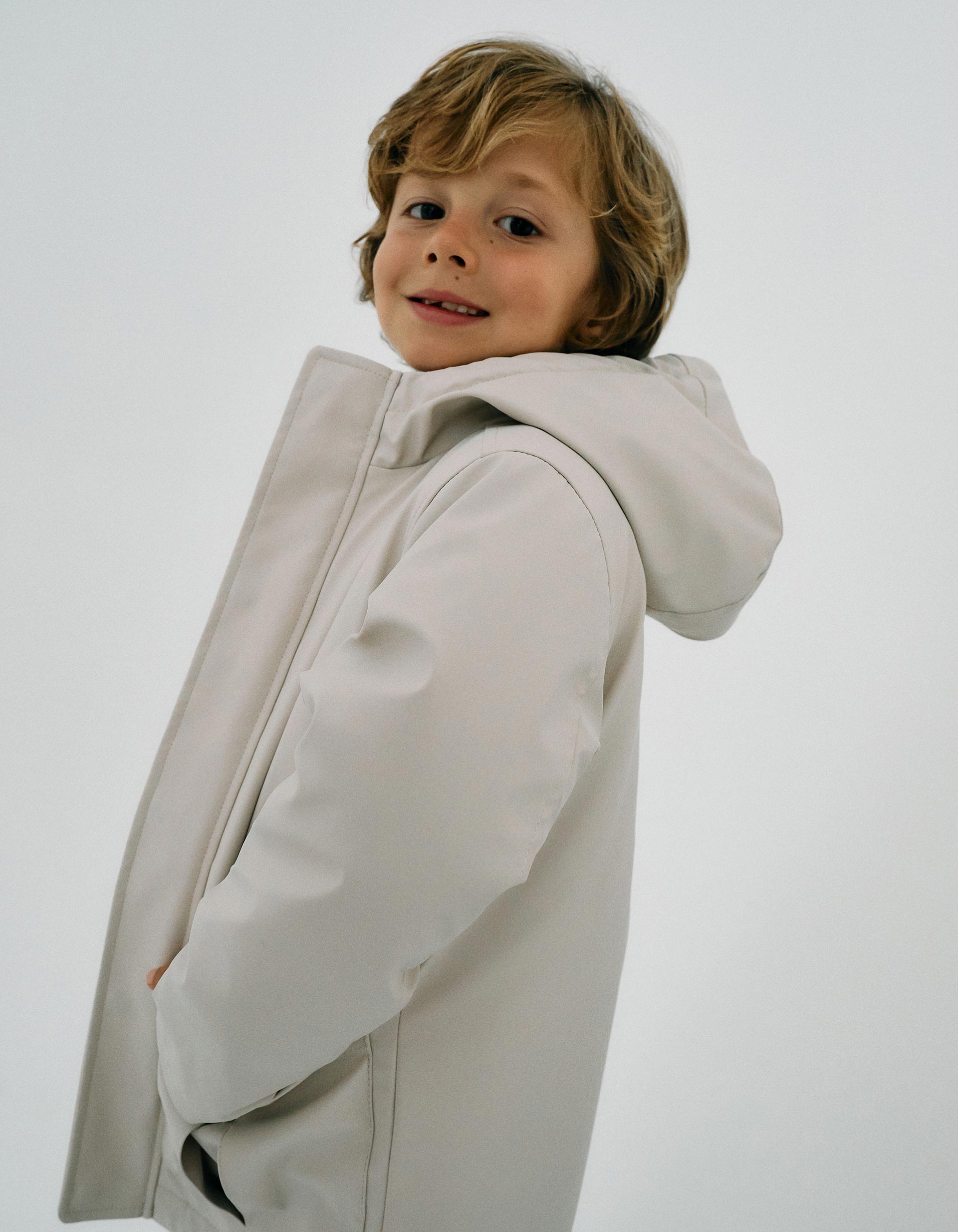 Rubber Parka with Padding for Boys, Beige