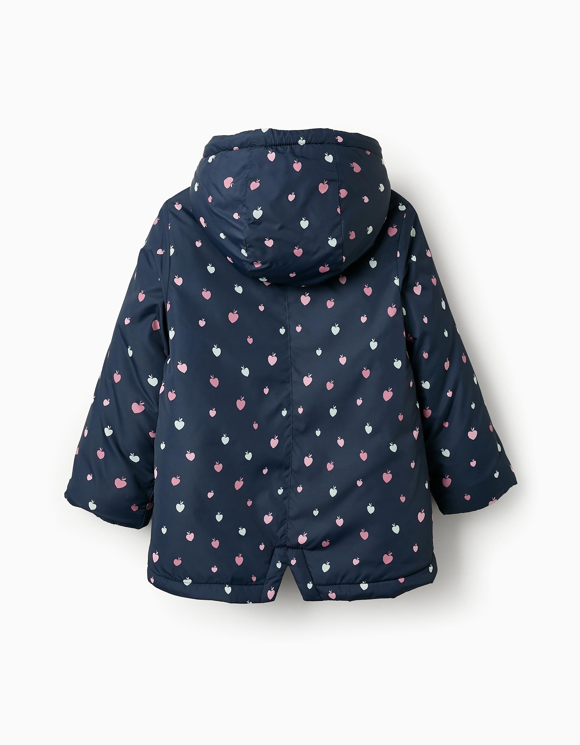 Padded Hooded Jacket with Motif for Girls, Dark Blue