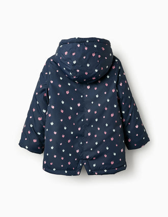 Casaco Acolchoado com Capuz e Estampado para Menina, Azul Escuro