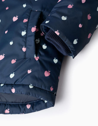 Chaqueta Acolchada con Capucha y Estampado para Niña, Azul Oscuro