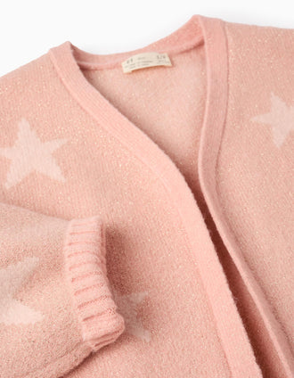 Casaco de Malha com Lurex para Menina, Rosa/Dourado