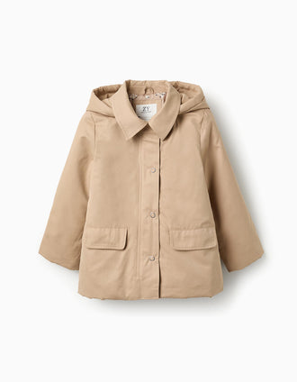 Casaco Acolchoado com Capuz para Menina, Bege/Dourado