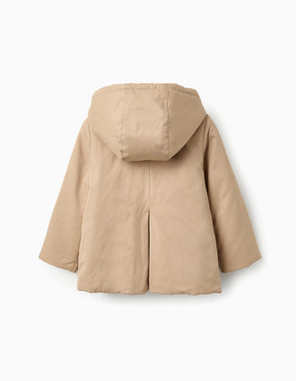 Casaco Acolchoado com Capuz para Menina, Bege/Dourado