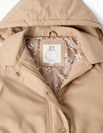 Casaco Acolchoado com Capuz para Menina, Bege/Dourado