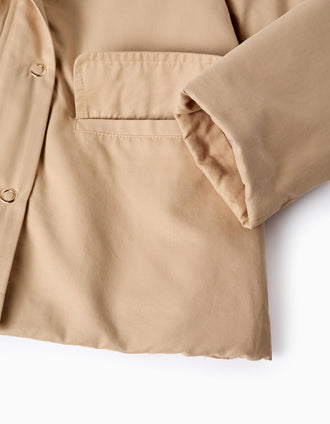 Chaqueta Acolchada con Capucha para Niña, Beige/Dorado