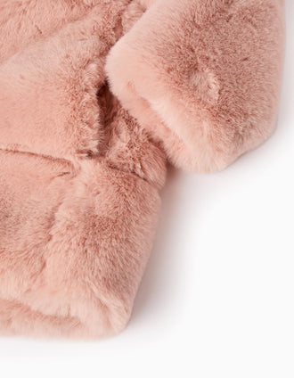 Abrigo de Pelo con Capucha para Niña, Rosa