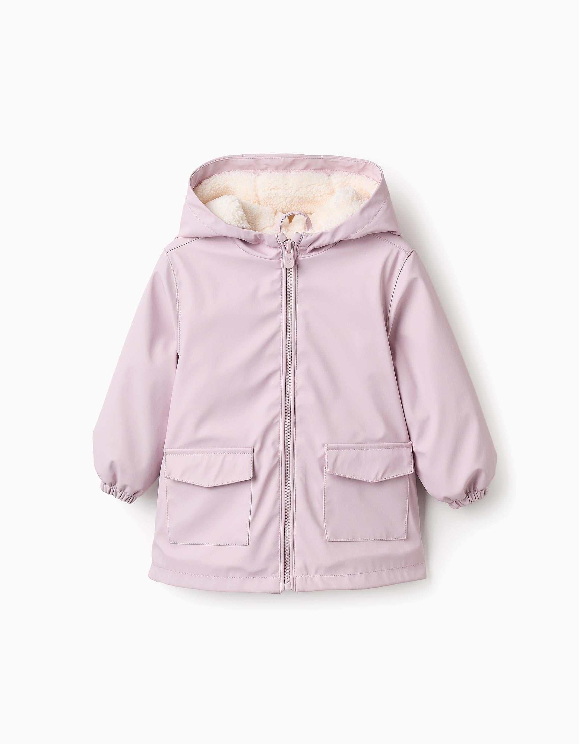 Rubber Parka with Sherpa Lining for Baby Girls, Pink