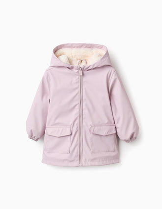 Parka de Goma con Forro de Sherpa para Bebé Niña, Rosa