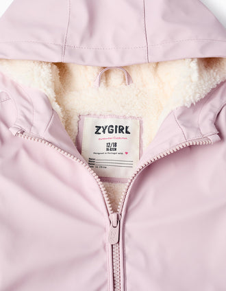 Parka de Borracha com Forro de Sherpa para Bebé Menina, Rosa