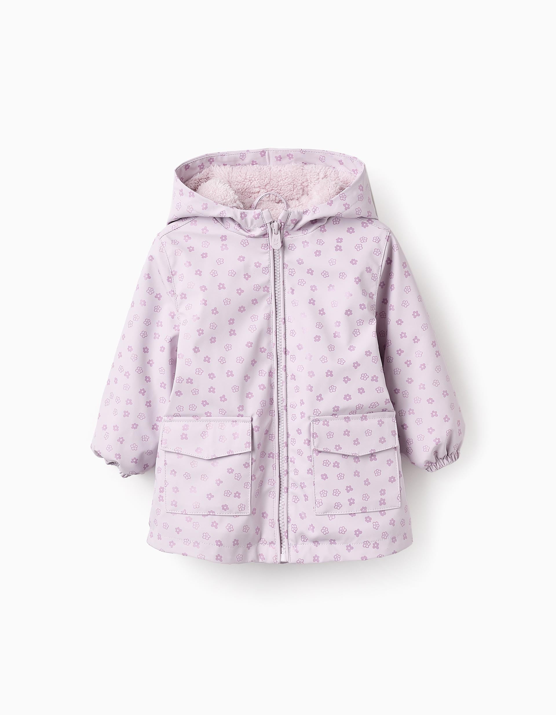 Rubber Parka with Sherpa Lining for Baby Girls, Lilac