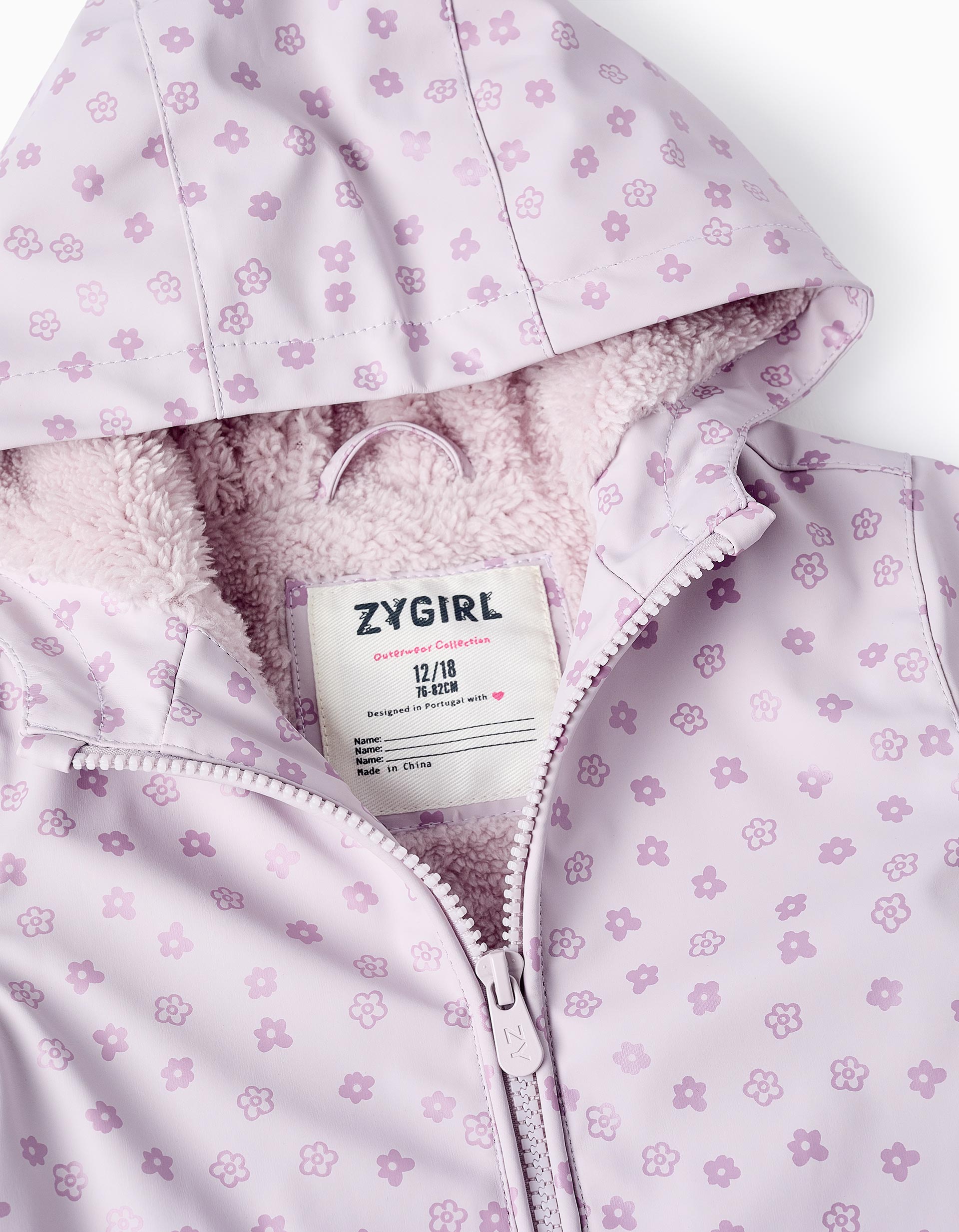 Rubber Parka with Sherpa Lining for Baby Girls, Lilac