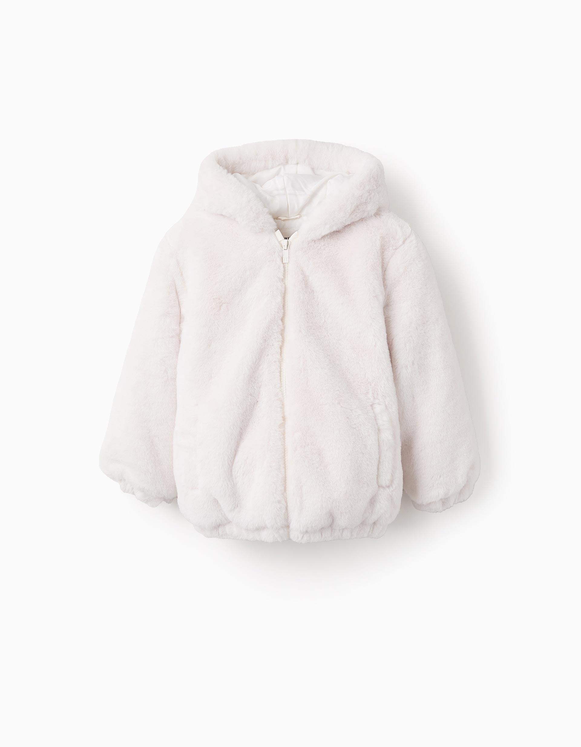 Hooded Jacket with Faux Fur for Girls, White