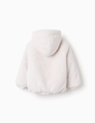 Casaco de Pelo com Capuz para Menina, Branco