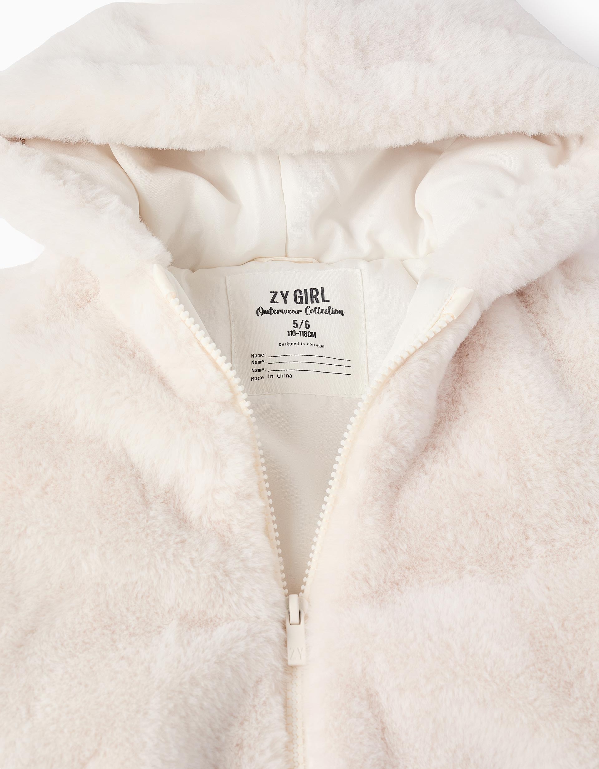 Hooded Jacket with Faux Fur for Girls, White