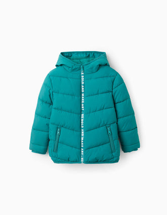 Chaqueta Acolchada con Capucha para Niño, Turquesa