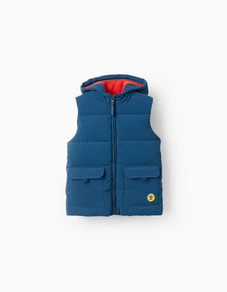 Colete Acolchoado com Forro Polar para Menino, Azul/Laranja