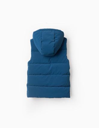 Colete Acolchoado com Forro Polar para Menino, Azul/Laranja
