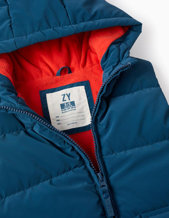 Colete Acolchoado com Forro Polar para Menino, Azul/Laranja