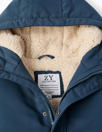 Parka Acolchoada com Capuz e Pelo para Menino, Turquesa