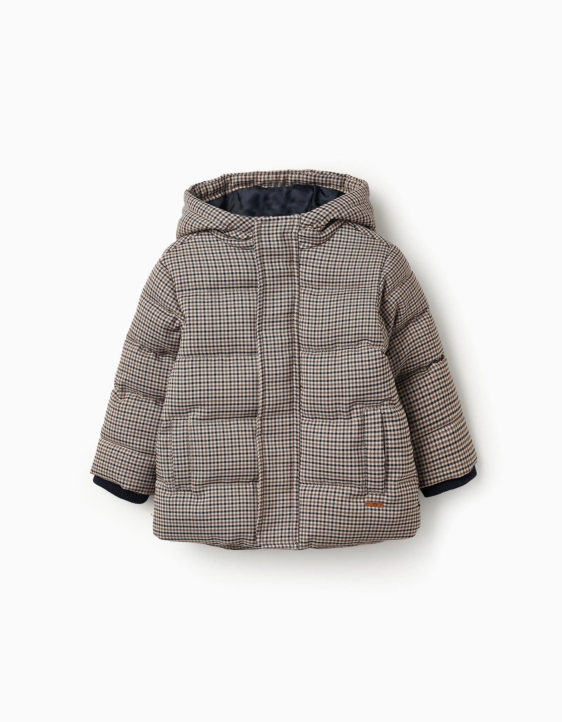 Pied de Poule Padded Jacket for Baby Boys, Brown