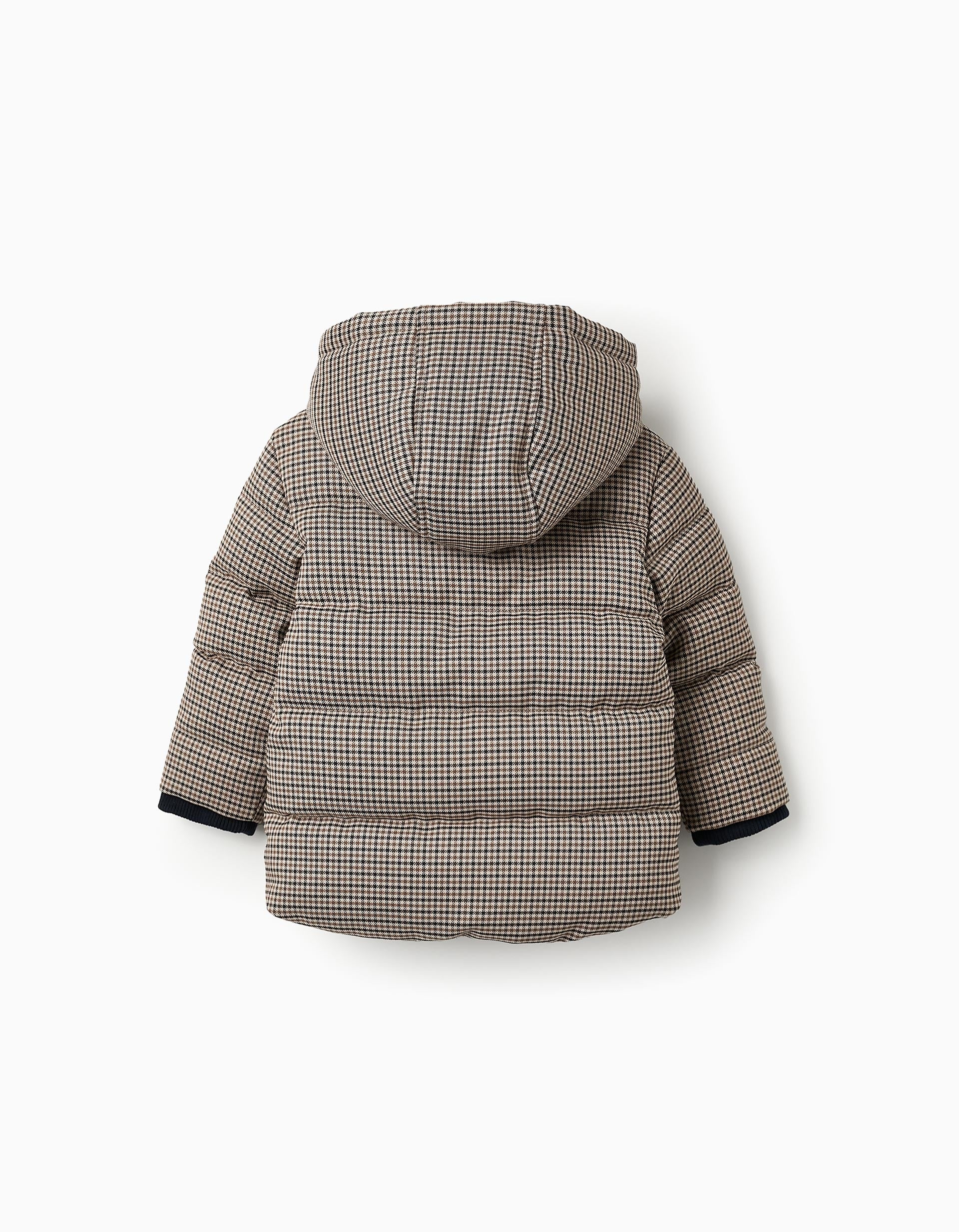 Pied de Poule Padded Jacket for Baby Boys, Brown