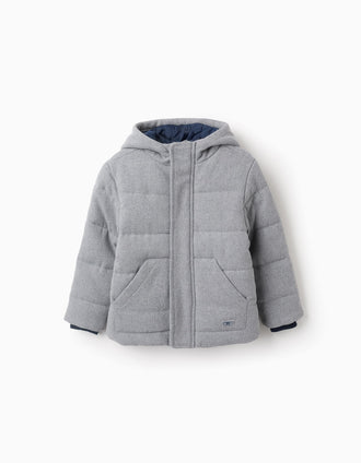 Chaqueta Acolchada de Franela con Capucha para Niño, Gris