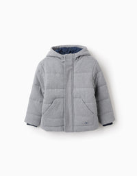 Chaqueta Acolchada de Franela con Capucha para Niño, Gris