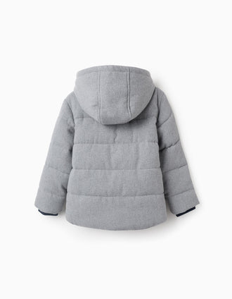 Chaqueta Acolchada de Franela con Capucha para Niño, Gris