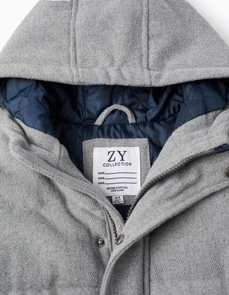 Casaco Acolchoado de Fazenda com Capuz para Menino, Cinza