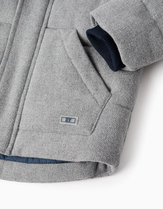 Chaqueta Acolchada de Franela con Capucha para Niño, Gris
