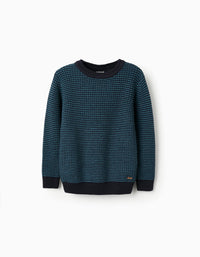 Pull en Maille Épaisse pour Garçon, Bleu/Turquoise