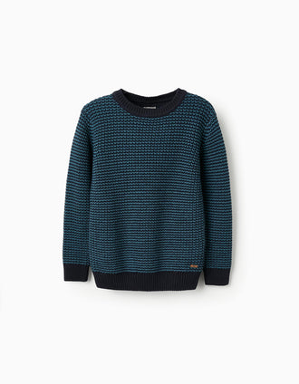 Pull en Maille Épaisse pour Garçon, Bleu/Turquoise