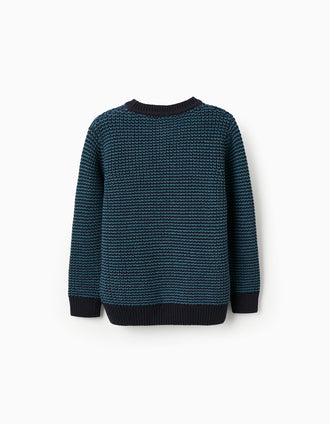 Camisola de Malha Grossa para Menino, Azul/Turquesa