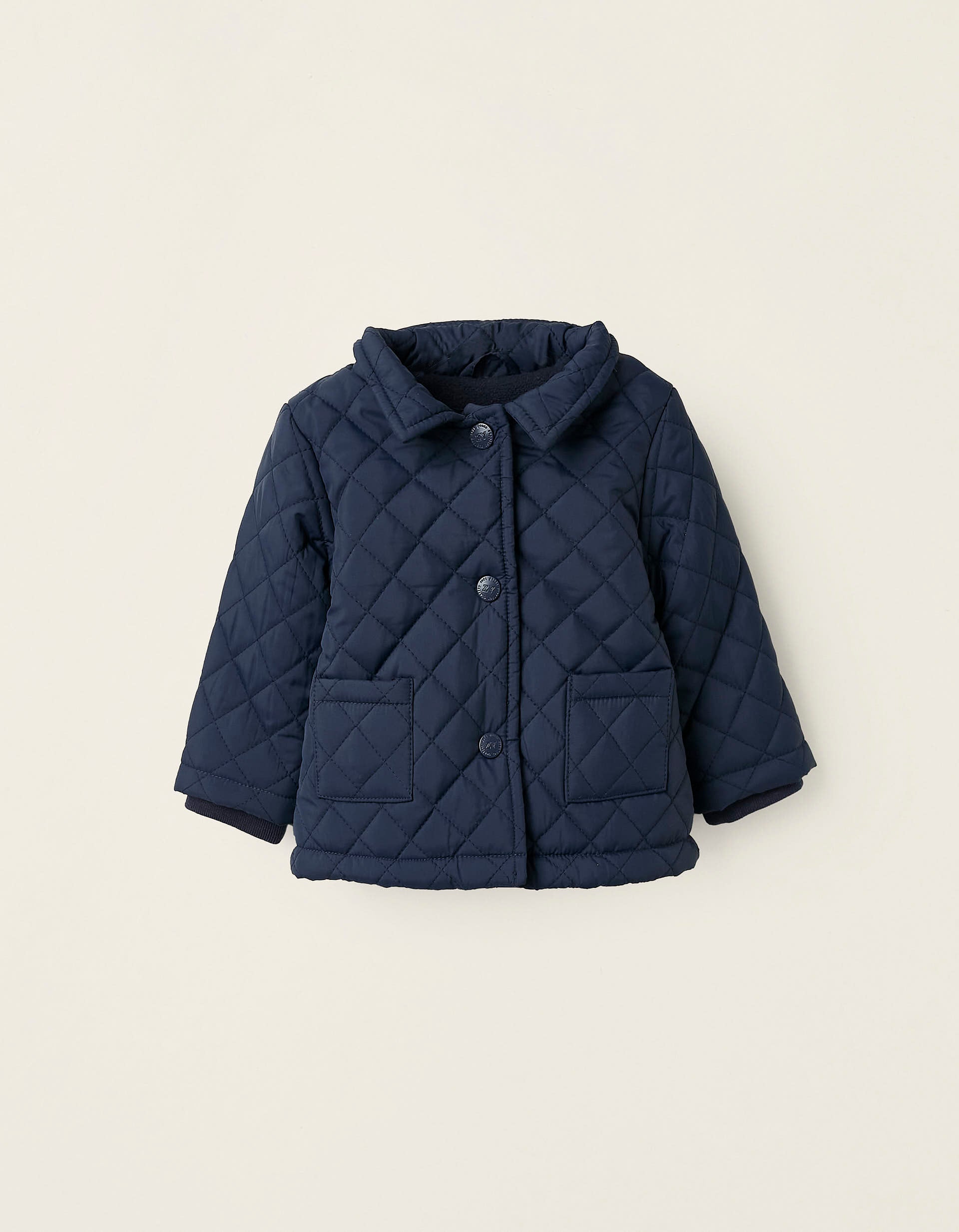 Padded Jacket with Removable Hood for Newborns, Dark Blue