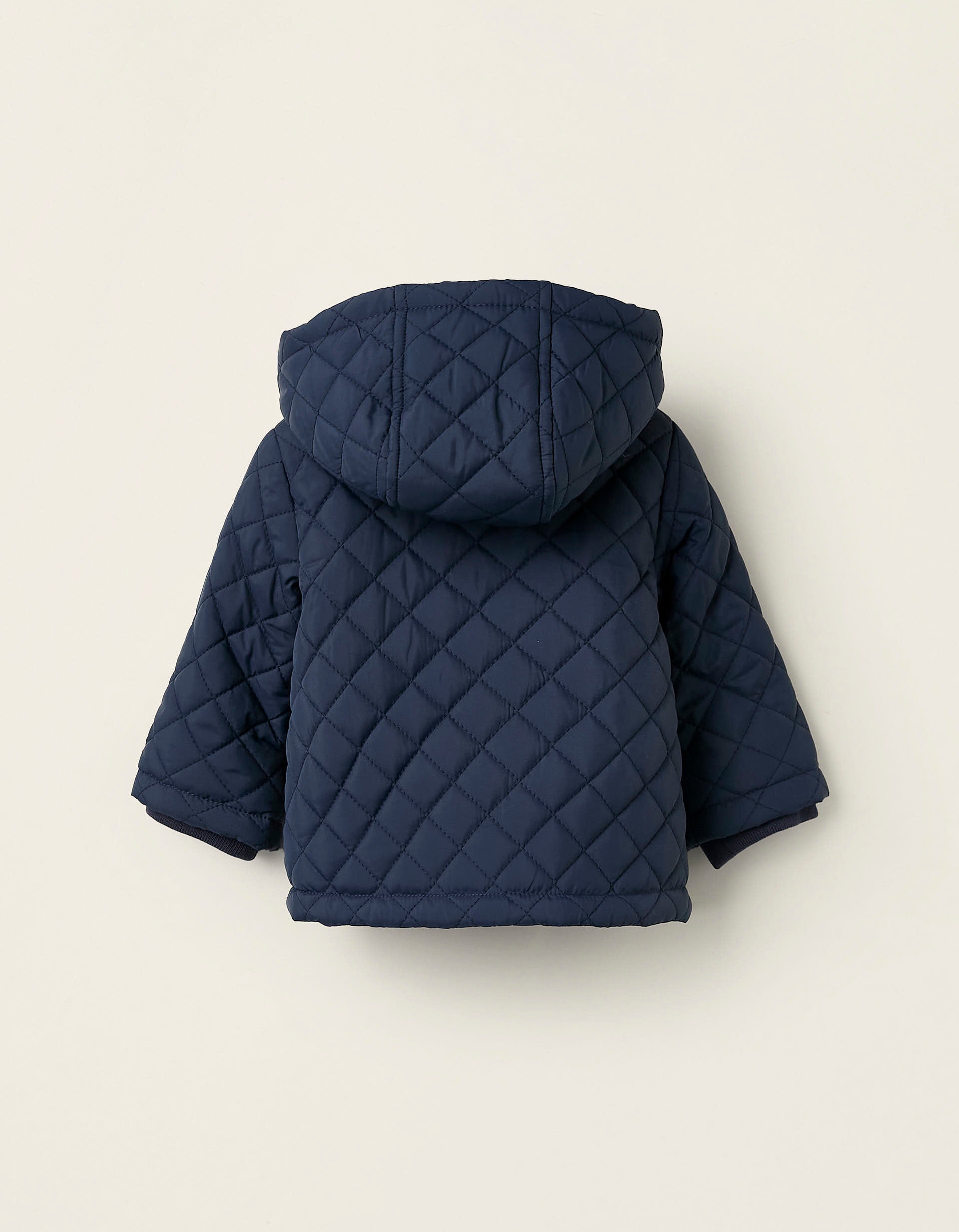 Padded Jacket with Removable Hood for Newborns, Dark Blue