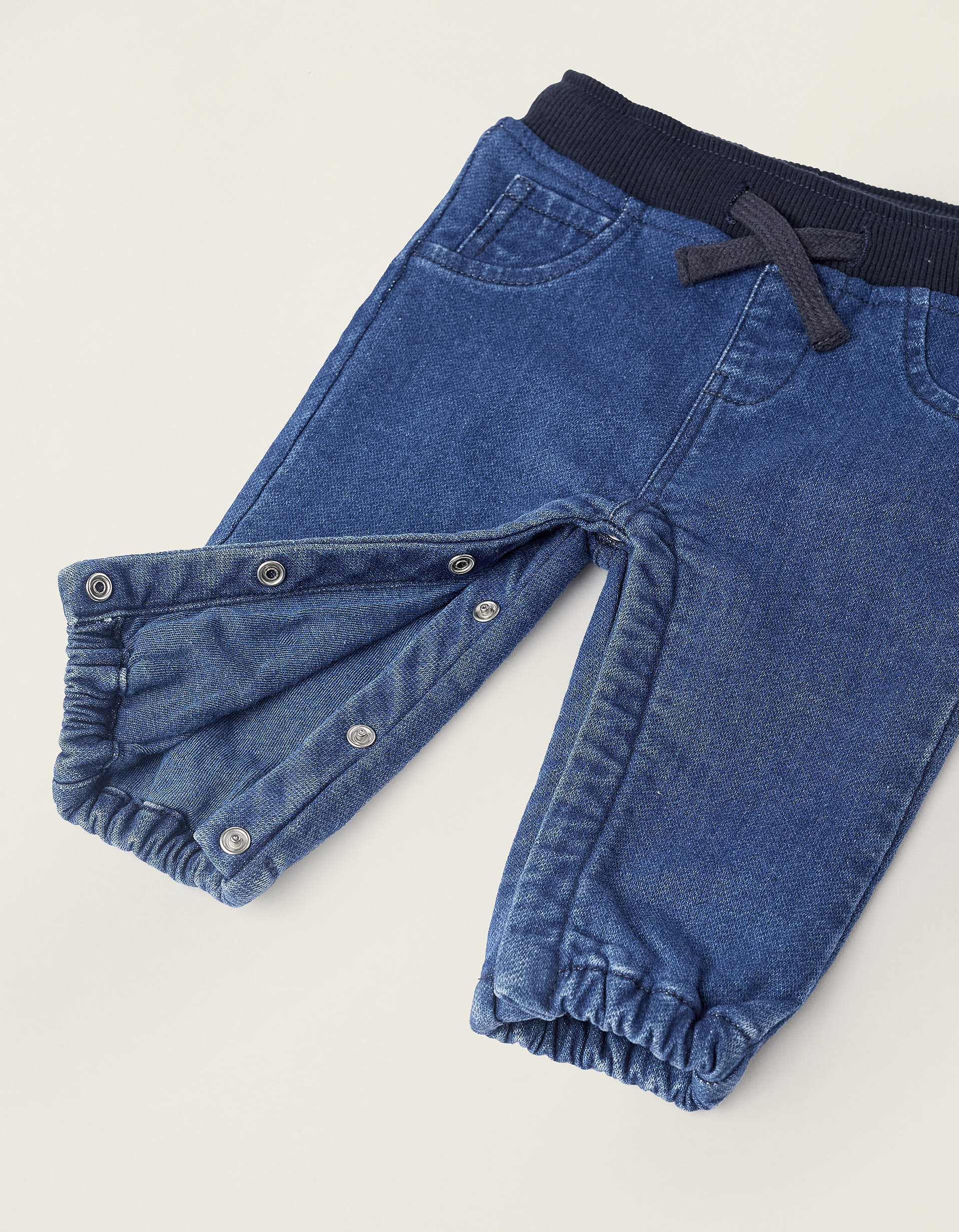 Jeans with Snap Buttons at the Crotch for Newborn Babies, Blue