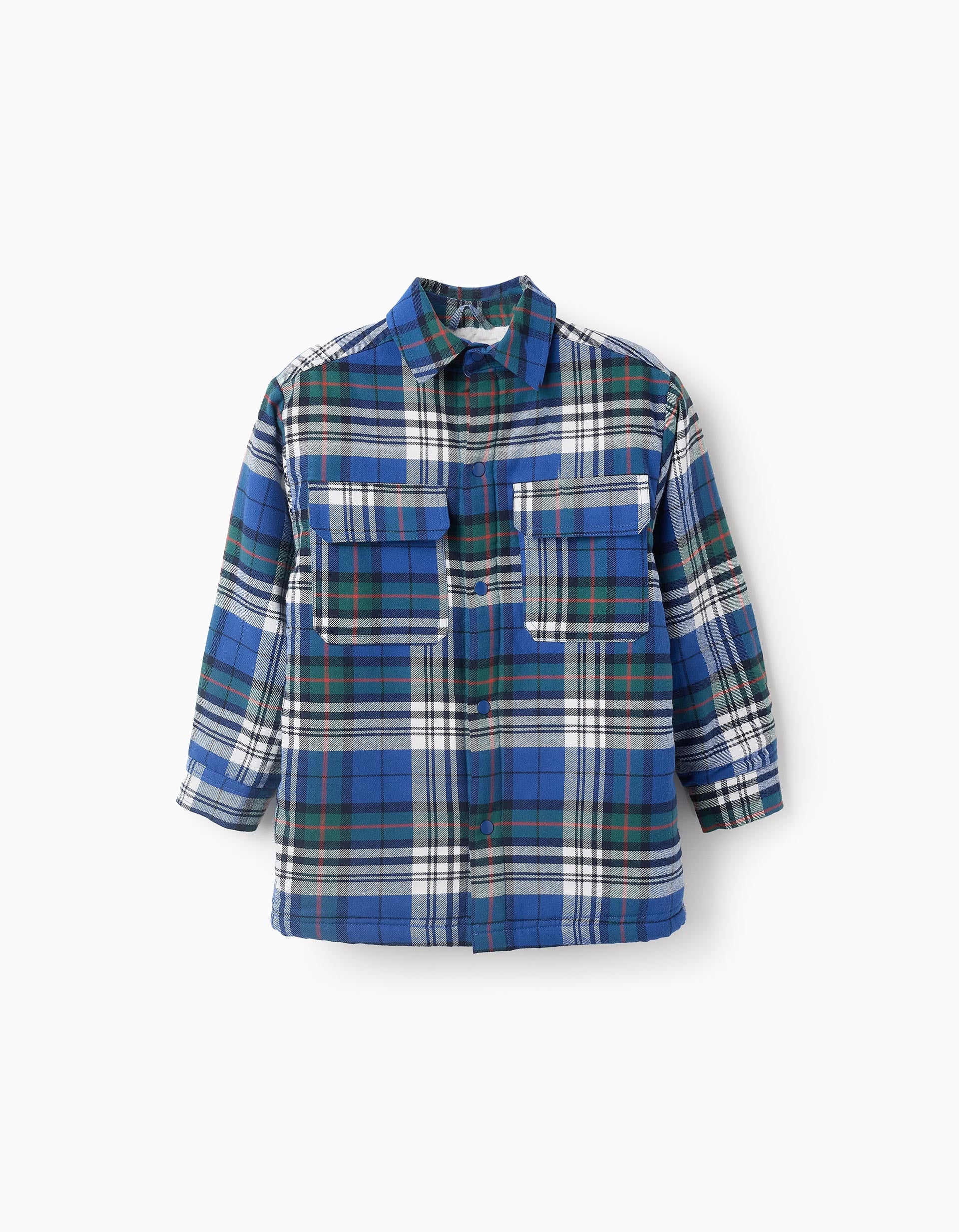 Overshirt with Check Pattern and Sherpa Lining for Boys, Blue