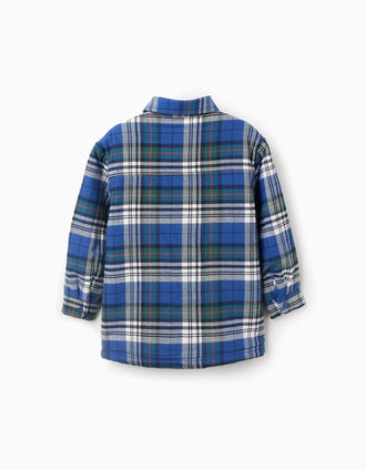 Chaqueta a Cuadros y Forro en Sherpa para Niño, Azul