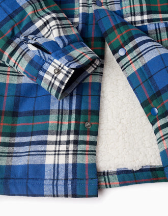 Chaqueta a Cuadros y Forro en Sherpa para Niño, Azul